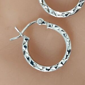 5/8" Diamond-Cut 925 Sterling Silver Hoops Pierced Earrings 1.3g